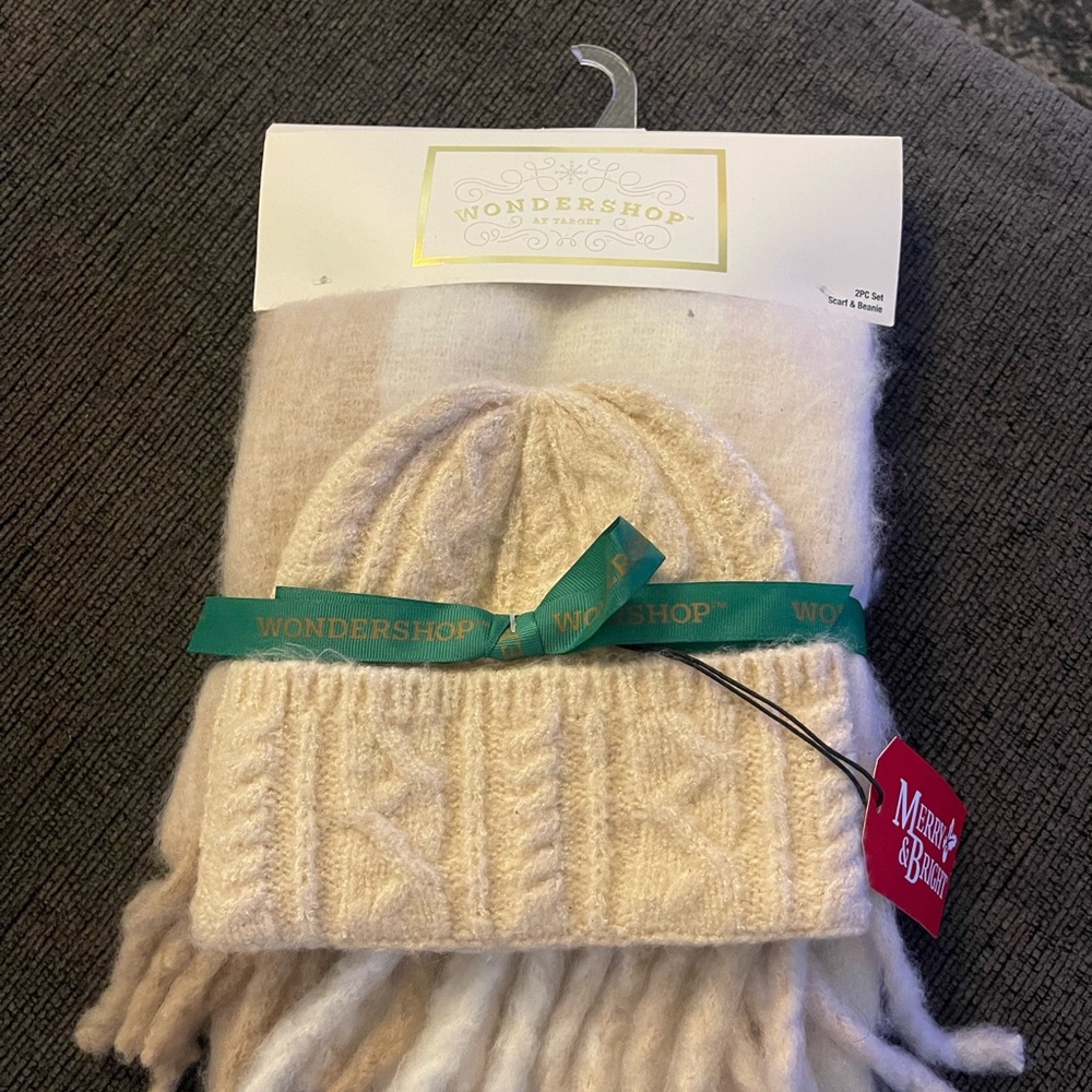 Wondershop Beige Knit Hat and Scarf Set